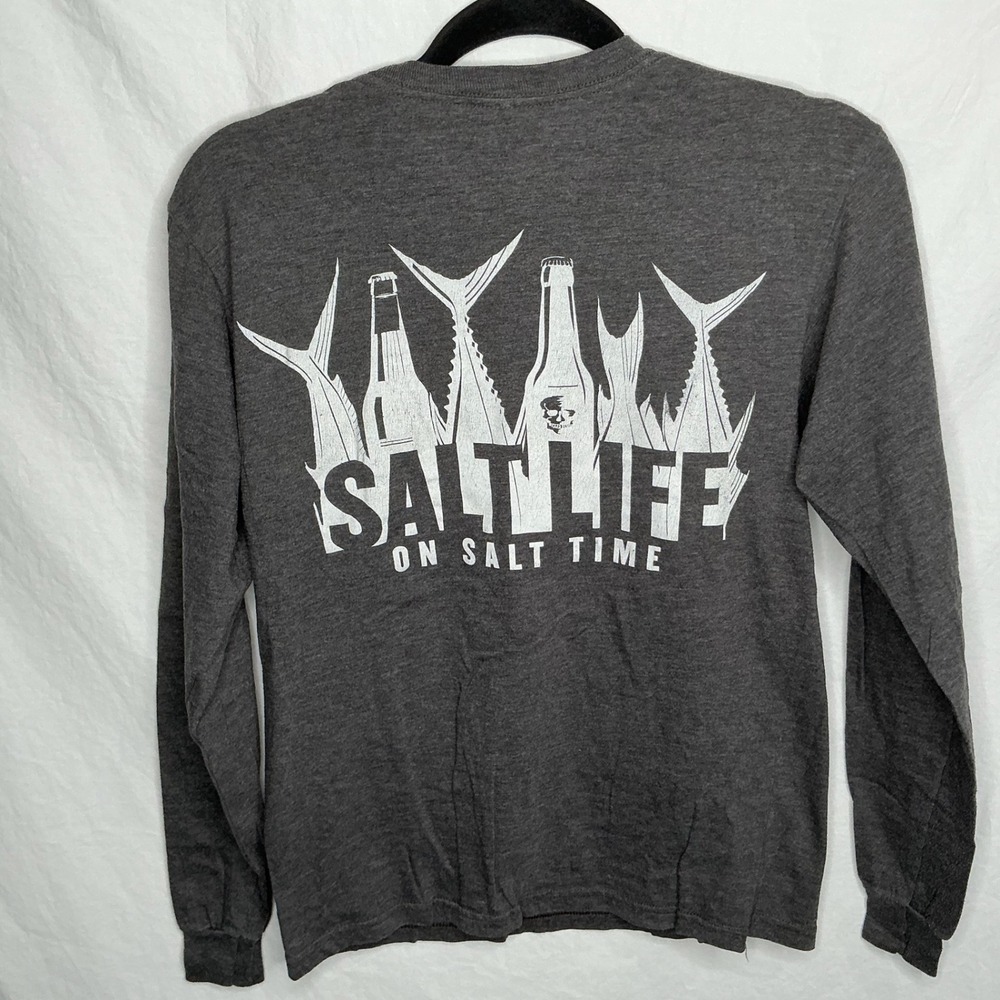 Salt Life T Shirt Mens Small Gray‎ On Salt Time Graphic Pocket Long Sleeve